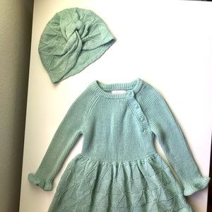 NWOT Shabby Chic Girls Baby knitted Dress with Hat, Light Blue, size 12M